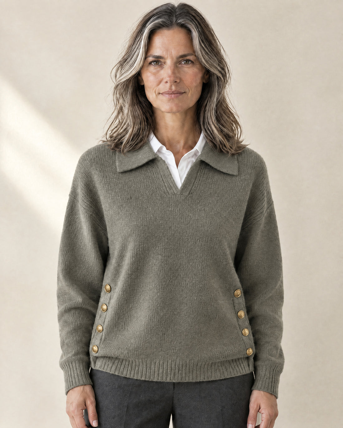 Polo Collar Button-Detail Jumper