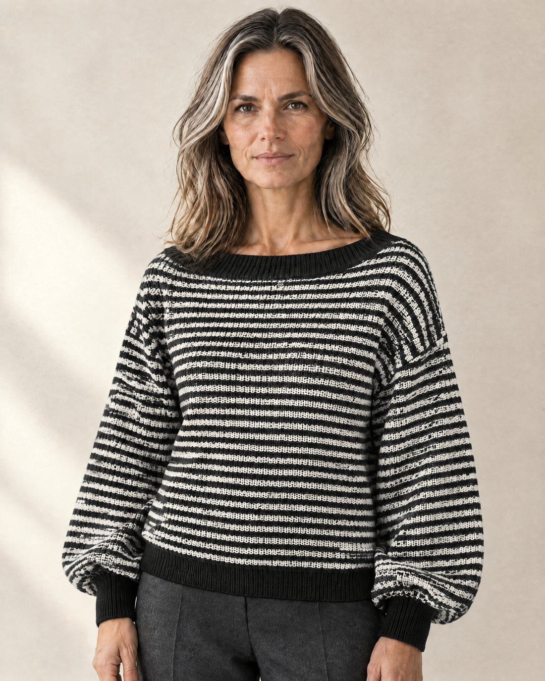 Striped Balloon Sleeve Jumper