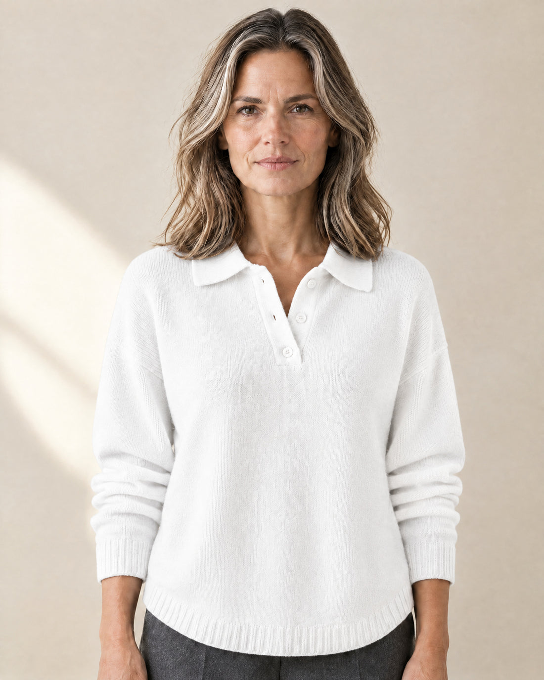 Curved-Hem Polo Collar Jumper