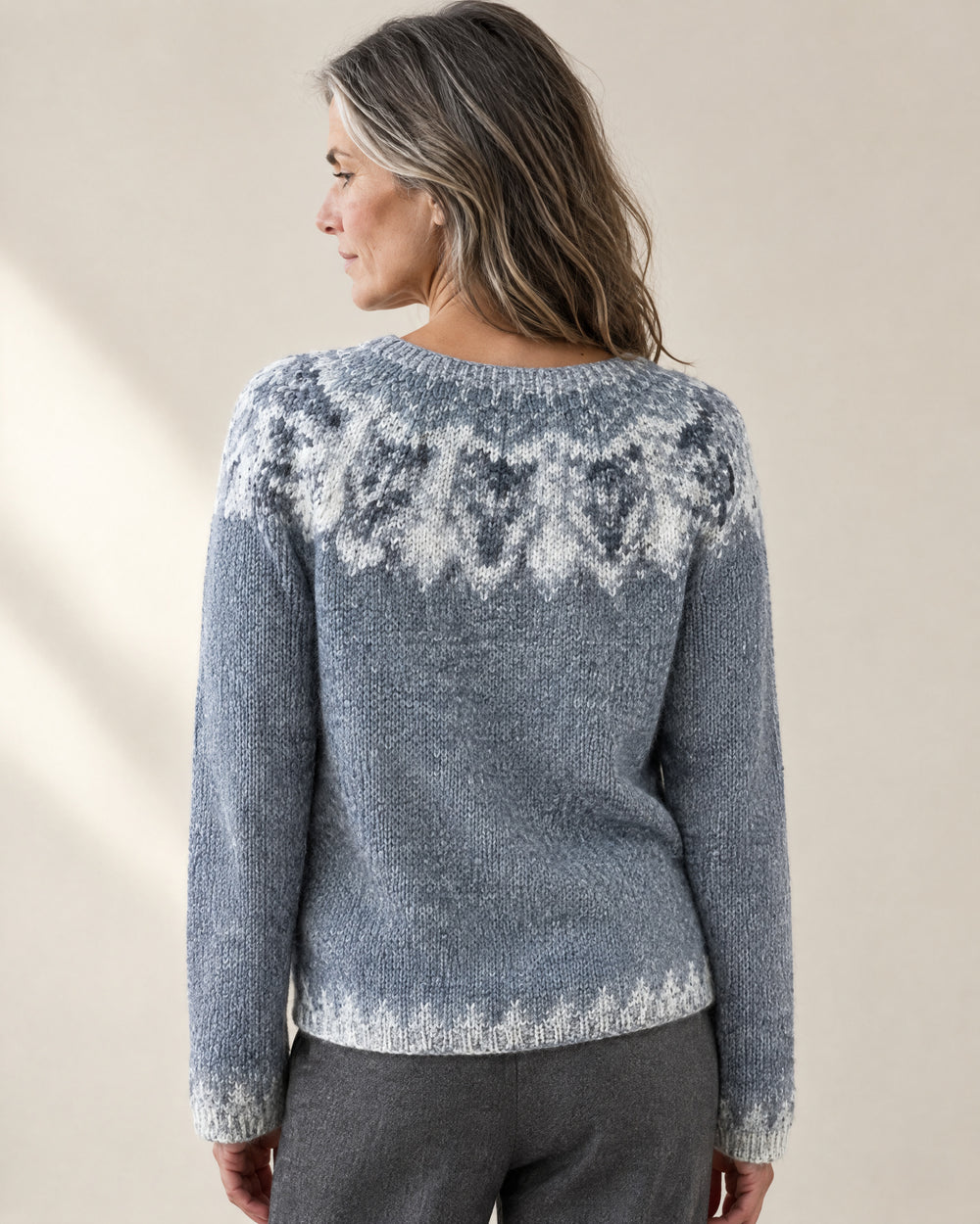 Vintage Pattern Knit Jumper, back view, worn