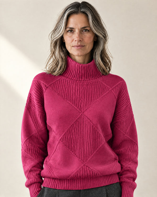 Relaxed Roll Neck Jumper in Pink