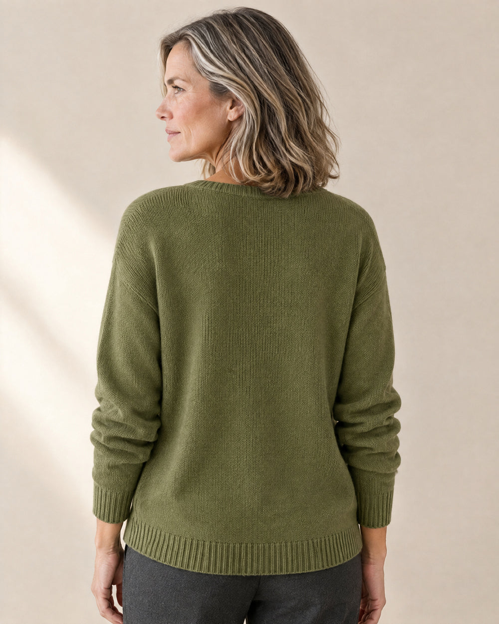 Four-Button Henley Jumper, back view, worn