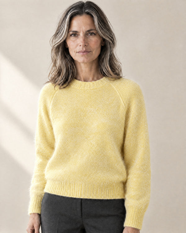 Mohair-Blend Brushed Crew Jumper in Lemon Yellow
